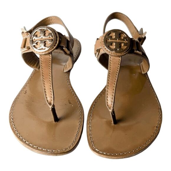 TORY BURCH Everly Brown Leather T-Strap Sandal Size 8.5M - Picture 4 of 7